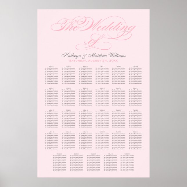 Poster Gráfico de Casamento de Caligrafia Rosa Elegante (Frente)
