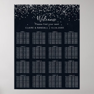 Poster Gráfico de Casamento de Caligrafia Silver Confett