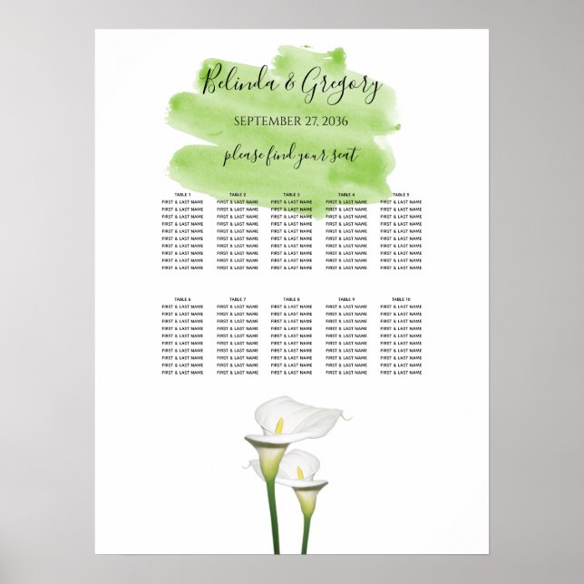 Poster Gráfico de Casamento de Casamento de Calla Lily Wa (Frente)
