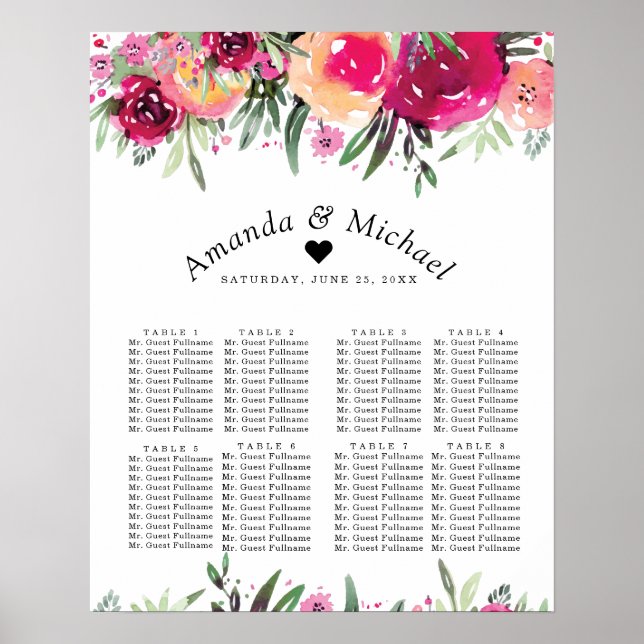 Poster Gráfico de Casamento de Casamento Rosa-Floral (Frente)