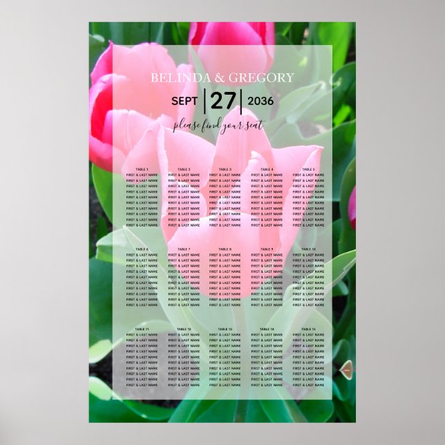 Poster Gráfico de Casamento de Casamentos de Tulipas Rosa (Frente)