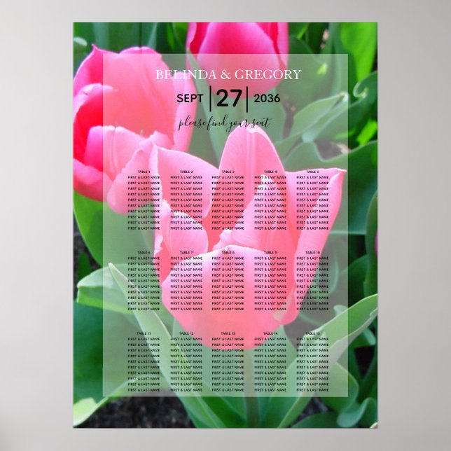 Poster Gráfico de Casamento de Casamentos de Tulipas Rosa (Frente)