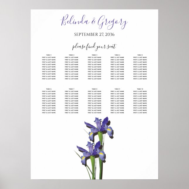 Poster Gráfico de Casamento de Casamentos Iris Roxo Elega (Frente)