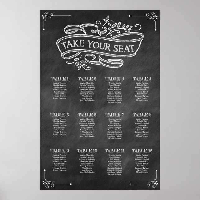 Poster Gráfico de Casamento de Chalkboard Leva seu assent (Frente)