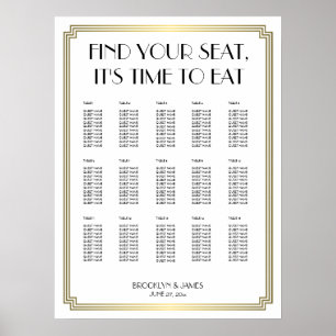 Poster Gráfico De Casamento De Deco De Arte Branca E Dour