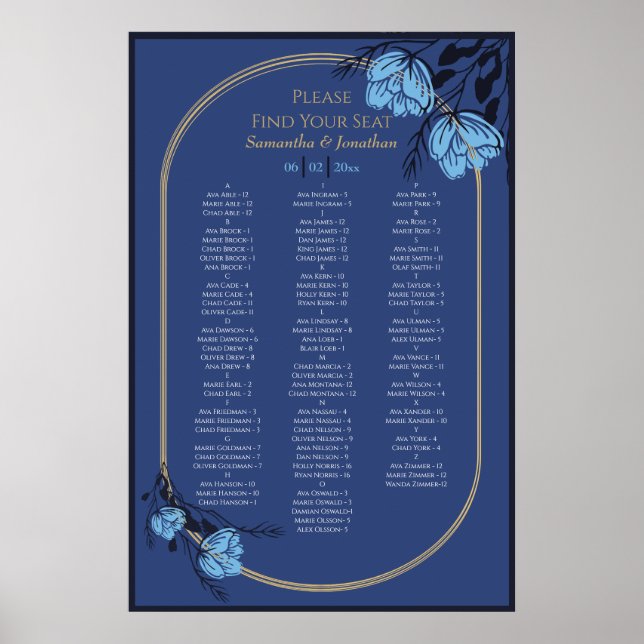 Poster Gráfico de Casamento de Flor Azul (Frente)