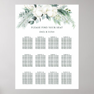 Poster Gráfico de Casamento de Flores Evergreen & Cotton
