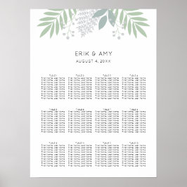 Poster Gráfico de Casamento de Folhas Verdes