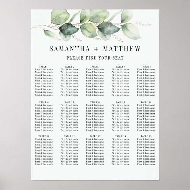 Poster Gráfico de Casamento de Foliagem de Eucalyptus Gre (Frente)