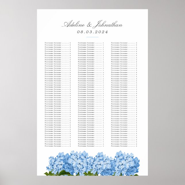 Poster Gráfico de Casamento de Hydrangea Azul (Frente)