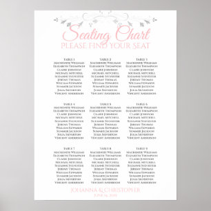 Poster Gráfico de Casamento de Mesa 9, Rosa e Cinza