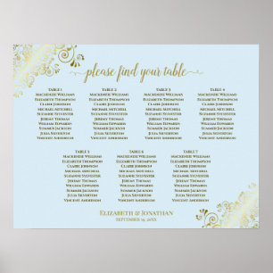 Poster Gráfico de Casamento de Mesa Azul e Dourado 7
