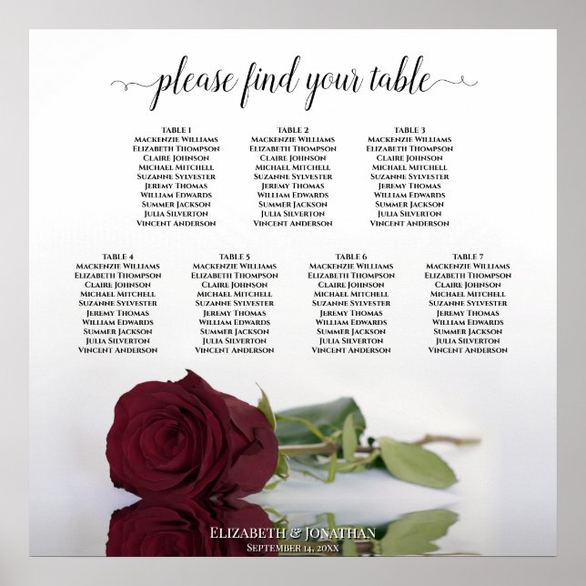 Poster Gráfico de Casamento de Mesa da Rosa vermelha 7 da (Frente)
