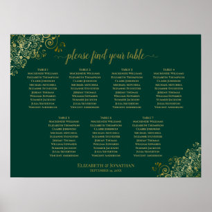 Poster Gráfico de Casamento de Mesa Emerald Green e Doura