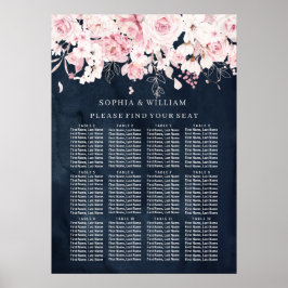 Poster Gráfico de Casamento de Mesa Floral e Marinho Blus