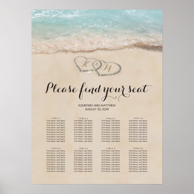 Poster Gráfico de Casamento de Mesas da Praia Tropical 8 (Frente)