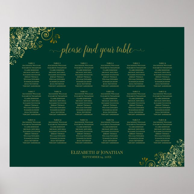 Poster Gráfico de Casamento de Mesas Emerald Green Dourad (Frente)