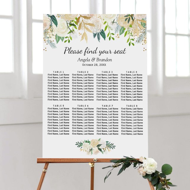 Poster Gráfico de Casamento de Mesas Floral 8 Dourado Ver (Criador carregado)