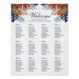 Pôster Gráfico de Casamento de Monstera Azul-Meia-noite