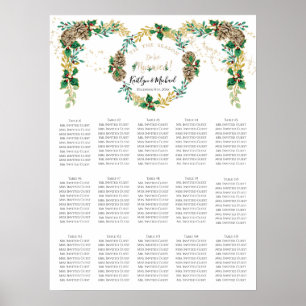 Poster Gráfico de Casamento de Natal de Folhagem Dourada