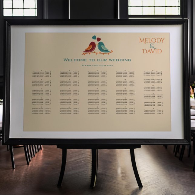 Poster Gráfico de Casamento de Pássaros de Amor (Criador carregado)