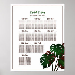 Poster Gráfico de Casamento de Praia de Monstera Tropical