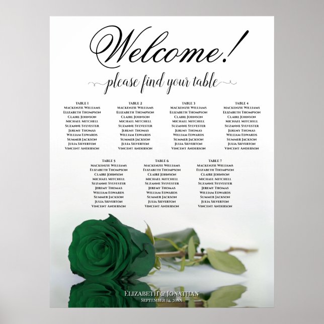 Poster Gráfico de Casamento de Rosa Verde Emerald Mesa (Frente)