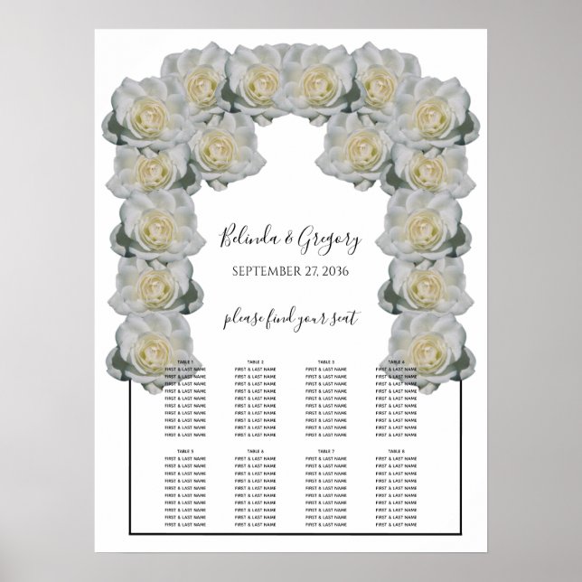 Poster Gráfico de Casamento de Rosas Brancas (Frente)