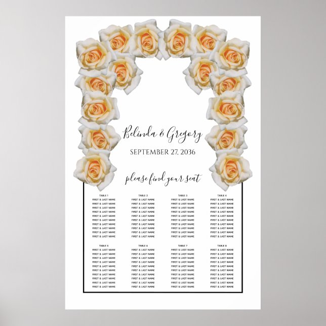 Poster Gráfico de Casamento de Rosas Laranja (Frente)