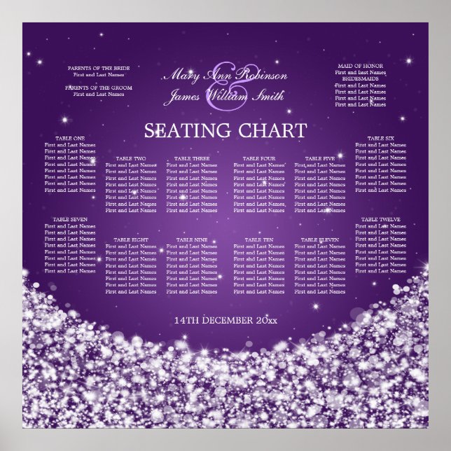 Pôster Gráfico de Casamento Elegante Roxo Espelho das Est (Frente)