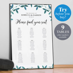 Poster Gráfico de Casamento Eucalyptus com 9 mesas