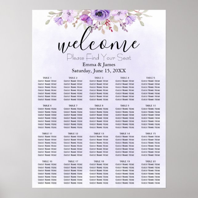 Poster Gráfico de Casamento Floral Roxo (Frente)