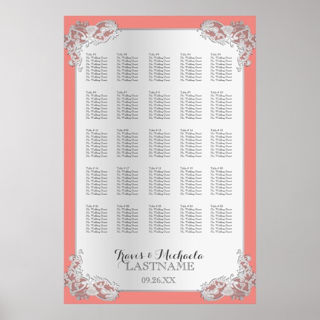 Poster Gráfico de Casamento Floral Silver 24x36 (Frente)
