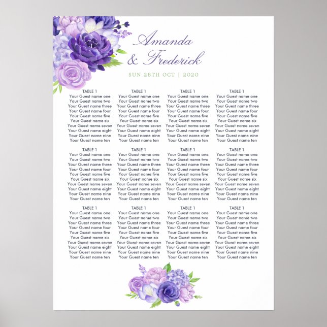 Poster Gráfico de Casamento Floral Ultra Violet (Frente)