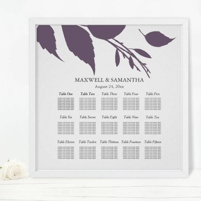 Poster GRÁFICO DE Casamento Folhas Elegantes De Roxo De a (wedding seating chart fall leaves
)