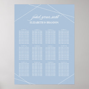 Poster Gráfico de Casamento Geométrico Azul de Penas Azui