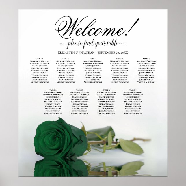 Poster Gráfico de Casamento Mesa 9 da Emerald Green (Frente)