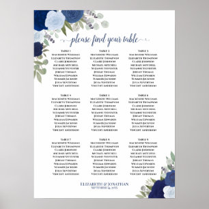 Poster Gráfico de Casamento Mesa Elegante 9 Rosas Azul