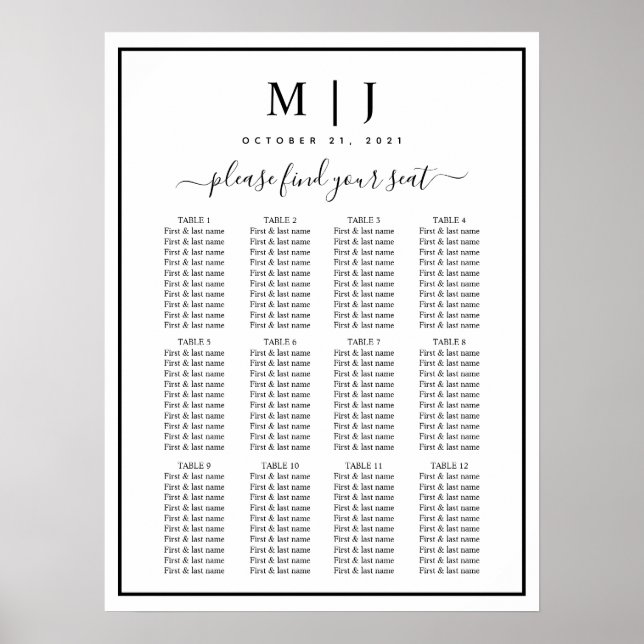 Poster Gráfico de Casamento Minimalista Negro e Branco (Frente)