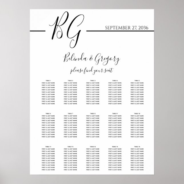 Poster Gráfico de Casamento Minimalista Preto e Branco (Frente)