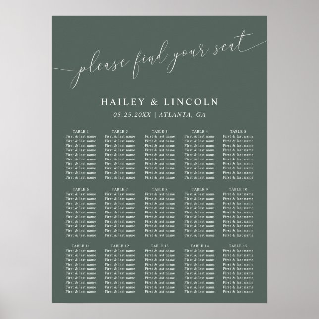 Poster Gráfico de Casamento Mínimo Verde (Frente)