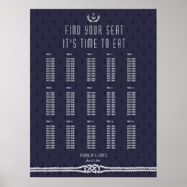 Pôster Gráfico de Casamento Náutico Âncoras Azuis