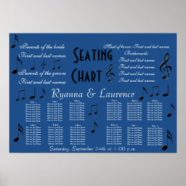 Pôster Gráfico de Casamento Notas de Música Algo Azul