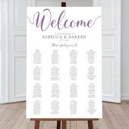 Poster Gráfico de Casamento Roxo com 16 Mesas