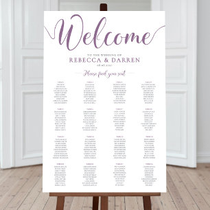 Poster Gráfico de Casamento Roxo Lilac com 16 Mesas