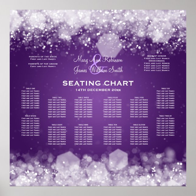 Poster Gráfico de Casamento Roxo Noturno Esmagador (Frente)