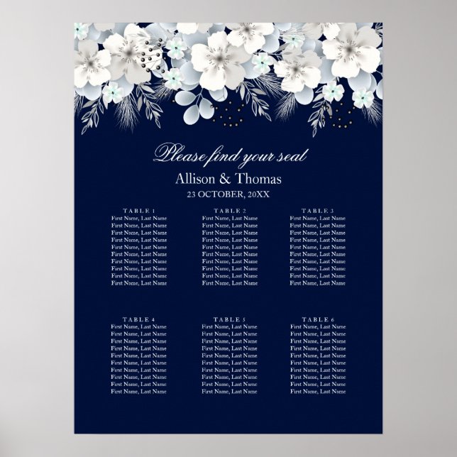 Poster Gráfico de Casamento Selo de flor branca sakura az (Frente)
