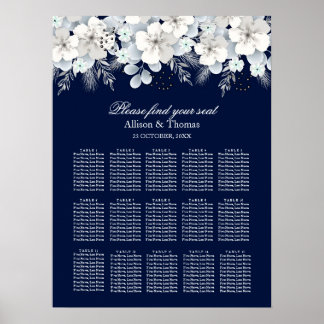 Poster Gráfico de Casamento Selo de flor branca sakura az