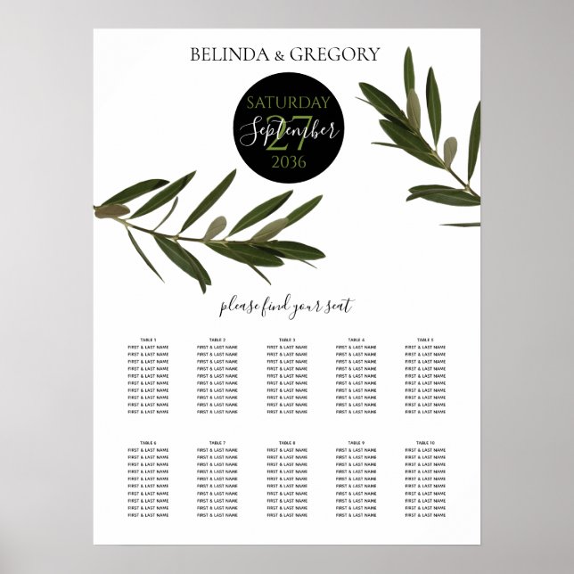 Poster Gráfico de Casamento Verde de Oliveira (Frente)