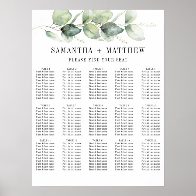 Poster Gráfico de Casamentos Eucalyptus Greenery (Frente)